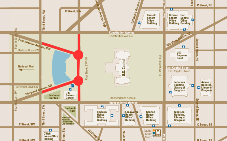 Map of road closures for the National Memorial Day Concert
