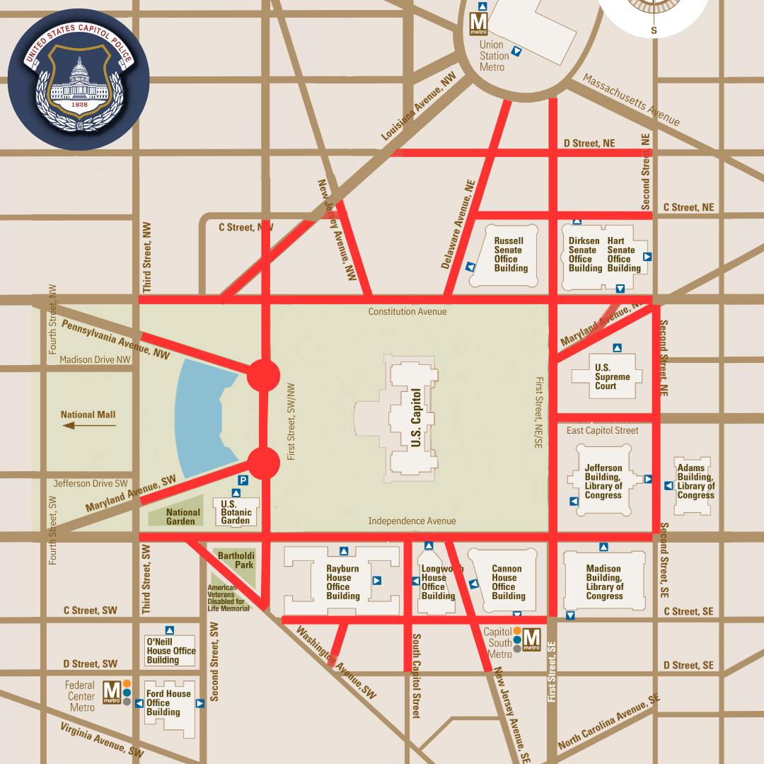 Map of the road closures for the Joint Session of Congress